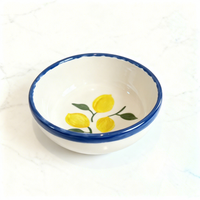 Bol de citron personnalisé de différentes tailles avec motifs de décalcomanies de citronnier bleu foncé et jaune à l'intérieur autour du bol pour salade de soupe de riz