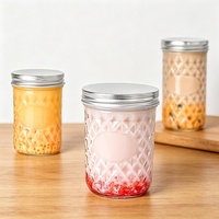 Bouteille en verre réutilisable type Mason Jar 100ml-500ml à large ouverture hermétique pour thé, épices, desserts, avec zone personnalisable pour logo et étiquette