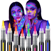 Peinture corporelle permanente Flysea 8 Glow Dark, peinture pour le visage UV néon, stylos de peinture pour le visage, marqueurs de tatouage, essentiels pour les festivals, Halloween