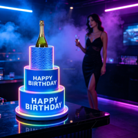 Support à gâteau LED 3 niveaux pour bouteilles de champagne avec lumière néon arc-en-ciel et texte personnalisé pour service VIP de boîte de nuit et fêtes
