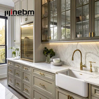 Lemari Dapur Kustom Kayu Marmer Kaca Lemari Gaya Shaker Lemari Dapur Kustom Modern Klasik Finishing Kayu Solid