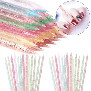 50pcs Nail Cutícula Pusher Cristal Double End Manicures Cutícula Dead Skin Remover Pedicure Sticks Fork Nail Art Clean Care Tool