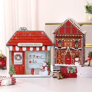 YW-502 Decorazioni per la Vigilia di Natale, Scatola di Latta a Forma di Casa Vuota per Regali, Caramelle, Biscotti, Cioccolato - Product Image 1
