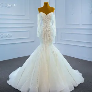 थोक आइवरी शाम गाउन आस्तीन-Jancember RSM67242 सफेद वेडिंग गाउन पोशाक दुल्हन मरमेड शादी की पोशाक