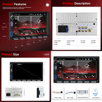 Lecteur MP5 de voiture Podofo double DIN 7 pouces, autoradio, radio de voiture, CarPlay/Android Auto sans fil, USB, égaliseur, type-C, touches de piano, vente en gros OEM ODM