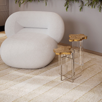 Table d'appoint moderne avec base en acrylique texturé laiton, table d'appoint irrégulière à bord brut pour salon et décoration de villa