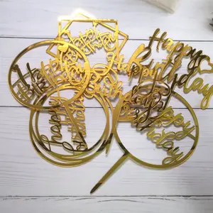 Nicro Cheap Gold Laser Happy Birthday Birthday Party Supplies Cake Topper Acrylic Cake Decoration Acrylic Cake Topper