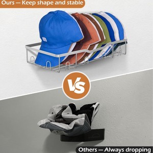 Perchero de hierro para colgar sombreros, estante de almacenamiento montado en la pared para dormitorio y sala de estar, perchero que ahorra espacio con 2 niveles - Product Image 3