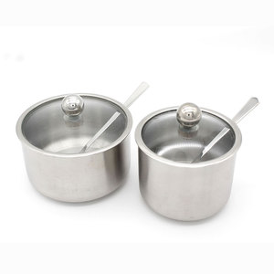 Bát Đựng Đường Lớn Nhỏ Hộp Đựng Gia Vị Bằng Thép Không Gỉ Bình Đựng Đường Zuccheriera Lọ Gia Vị Có Nắp Và Thìa Thủy Tinh - Product Image 1