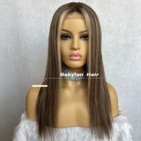 Babylon Original silicona transpirable gorra ceniza marrón resaltar Pu Toppers virgen Remy cutícula cabello humano médico pelucas de encaje completo