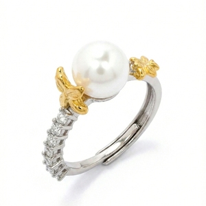 [Mostra Internazionale di Gioielleria di Hong Kong] <span class=keywords><strong>Anello</strong></span> Statement Industriale con Perle <span class=keywords><strong>Swarovski</strong></span> e Zirconia Cubica Meccanica - Product Image 2