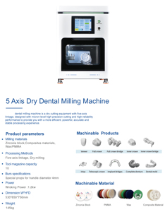 Fresatrice Dentale CAD/CAM a <span class=keywords><strong>5</strong></span> Assi, Attrezzatura <span class=keywords><strong>CNC</strong></span> per Fresatura a Umido/Secco per la Fabbricazione di Zirconia - Product Image 2
