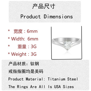 Heart Shape <b>Titanium</b> Steel <b>Ring</b> Prong Setting Engagement Women's Jewelry 21084 - Product Image 2