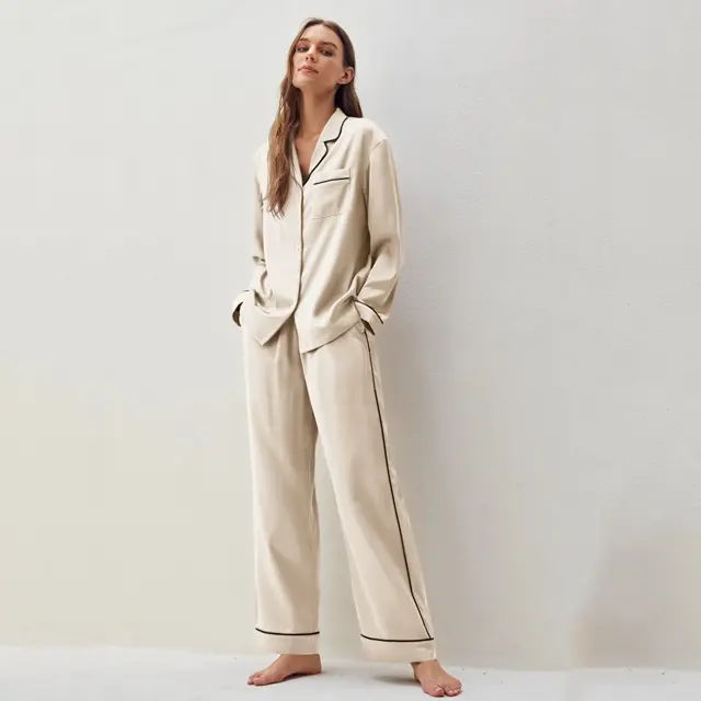 2023 Custom Bamboe Zijde Katoenen Loungewear Dames Nachtkleding Pyjama Set Patroon Lade Pyjama Groothandel Nachtjurken Voor Vrouw