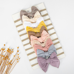 女婴棉麻迷你寓言蝴蝶结头带甜美柔和颜色弹性尼龙发带新生儿发饰 - Product Image 3