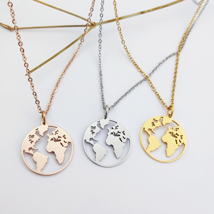 Nuove Donne di Disegno Accessorio Del <span class=keywords><strong>Mondo</strong></span> Mappa Collana Con <span class=keywords><strong>Ciondolo</strong></span> a forma di Cuore In Acciaio Inox Gioielli - Product Image 6