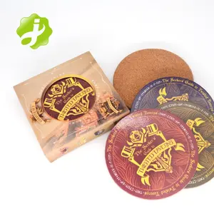Promotional Waterproof Round Custom Logo Cork Cup Coaster Gift Set With Printing