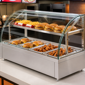 ตู้อุ่นอาหารไฟฟ้าแบบ Bain Marie สองชั้น พร้อมกระจกโค้ง สำหรับร้านอาหาร จัดเลี้ยง <span class=keywords><strong>บุฟเฟ่ต์</strong></span> - Product Image 2