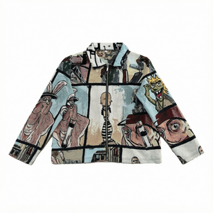 เสื้อแจ็คเก็ตบอมเบอร์พิมพ์ลายการ์ตูนสำหรับผู้ชาย ปิดด้วยซิป ปกคอพับได้ เสื้อคลุมลำลองผ้าฟลีซ สตรีทแวร์สำหรับฤดูใบไม้ร่วง ทรงปกติ - Product Image 1