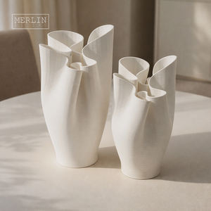 멀린 리빙 베벨드 세라믹 화병 (홈데코용 모던 꽃병 세라믹 장식품) 차오저우 세라믹 공장 OEM/ODM - Product Image 2