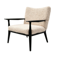 Fauteuil d'appoint moderne en tissu bouclé Teddy avec structure en bois massif noir pour salon