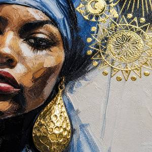 Exquisita Pintura al Óleo <span class=keywords><strong>de</strong></span> <span class=keywords><strong>Mujeres</strong></span> Africanas con Lámina Dorada, Impresión en Lienzo, Cuadro Enmarcado para Decoración <span class=keywords><strong>de</strong></span> Sala <span class=keywords><strong>de</strong></span> Estar - Product Image 4