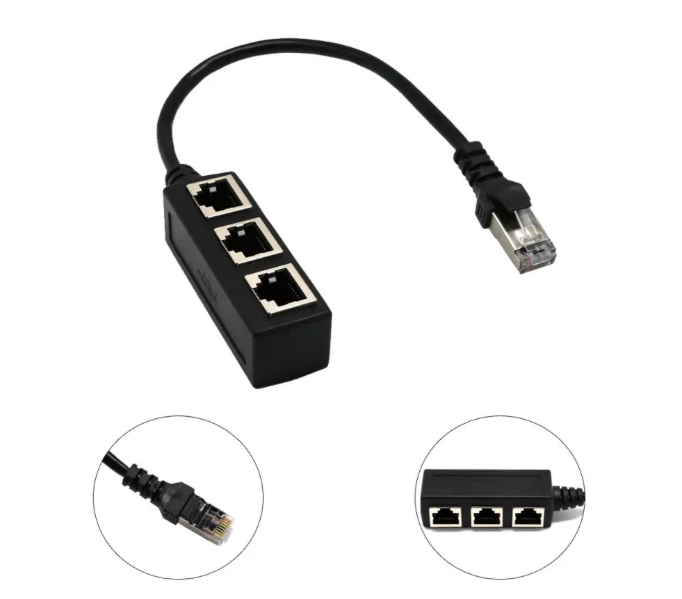 RJ45 network Splitter 3 in 1 Ethernet Adapter Male to 3 Female LAN Splitter Adapter Cat7 Cable