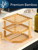 Étagère d'angle en bambou de qualité supérieure à 3 niveaux avec cadre en bois durable, organisateur d'angle naturel pour la cuisine et la salle de bain