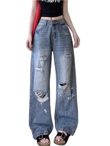 Pantalones Vaqueros Anchos de Cintura Baja Desgastados, Estilo Moderno y Versátil, que Cubren las Caderas, para Mujer - Product Image 5