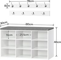 Ensemble de rangement pour chaussures, banc à chaussures avec 9 compartiments, armoire à chaussures avec banc rembourré et 9 crochets pour l'entrée du couloir