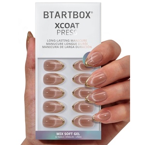 BTArtbox Uñas Postizas de Gel Suave 3D con Punta Francesa Dorada y Efecto Ojo de Gato, Venta al por Mayor, Uñas Postizas Cortas de Almendra de Alta Calidad - Product Image 1