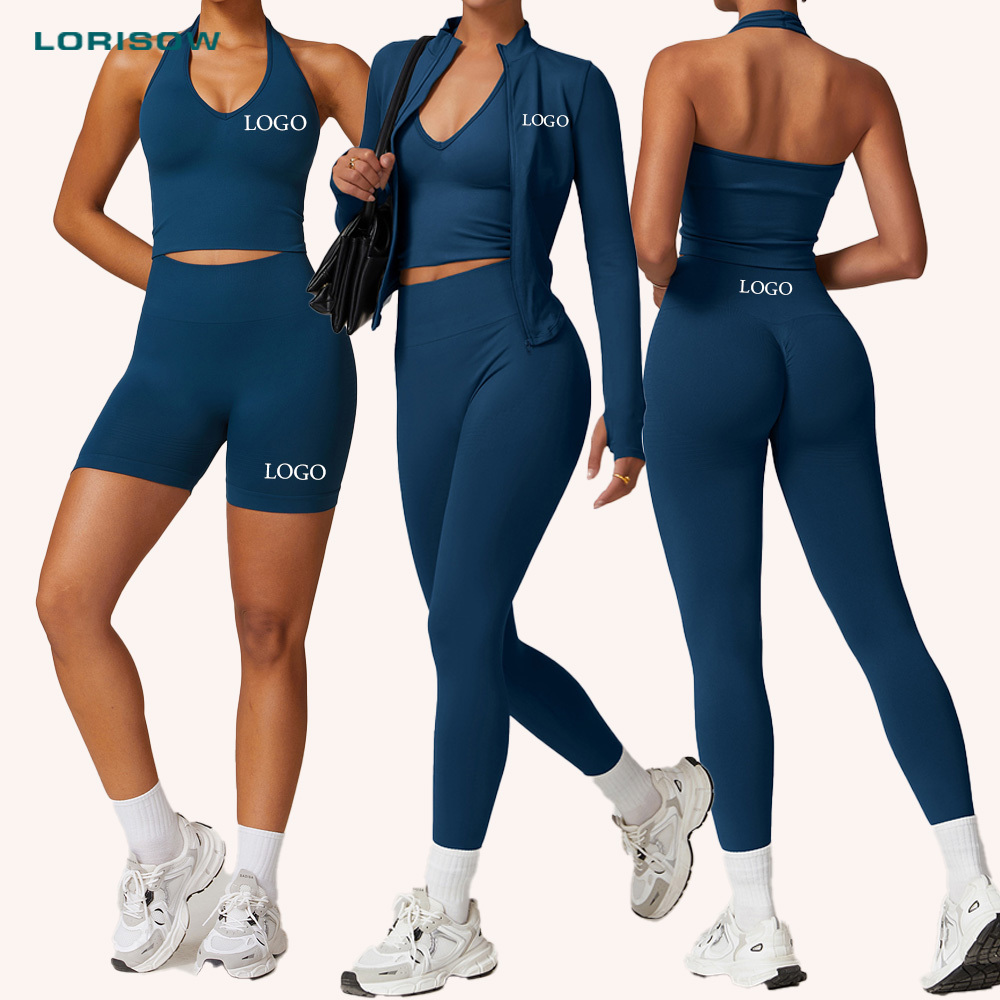 LORISOW Sports Wear High Waist Compression Custom Leggings Long Sleeve Jacket Seamless Yoga Pants Set Woman Set De Yoga Clothing