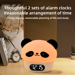 Reloj Despertador Digital con Funcionamiento a Batería para Decoración del Hogar, Lámpara Nocturna de Silicona con Forma de Panda, Táctil Inteligente, Reloj de Mesa LED con Cambio de Color - Product Image 3
