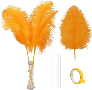 Kit Pembuat Bulu Burung Unta Emas Alami, Karangan Bunga Vas Hiasan Tengah Meja Besar 28 Inci