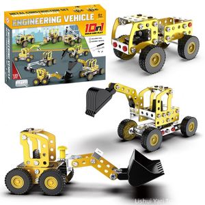 Modèle de véhicule d'ingénierie créatif en métal à assembler 10-en-1 pour enfants, excavatrice, camion, bulldozer, jouet éducatif pour garçons - Product Image 2