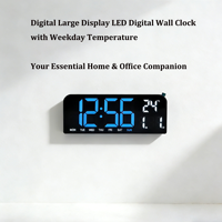 Réveil numérique électronique LED de bureau, horloge murale de chevet en plastique multifonctionnelle avec minuteur, hygromètre, calendrier, veilleuse, alimentation USB