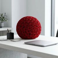 Boule de fleurs artificielle ronde en soie rouge de haute qualité, faite à la main, pour décoration de mariage, centre de table rouge profond