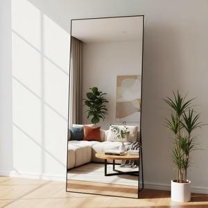 Espejo Decorativo Rectangular de Cuerpo Entero con Marco Metálico Estilo Art Deco, Hecho a Mano con Vidrio Templado Delgado, para Montar en la Pared - Product Image 1