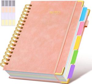 Carnet à spirale rigide de 300 pages avec intercalaires amovibles, 5 sujets, en cuir, pour le collège, le travail, l'école, les notes, cadeau - Product Image 1