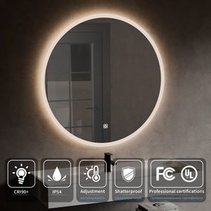 Specchio da Bagno Rotondo Intelligente con <span class=keywords><strong>LED</strong></span>, Anti-Appannamento, Touch, Impermeabile IP44, Bluetooth, <span class=keywords><strong>per</strong></span> Hotel e Arredamento Casa - Product Image 2