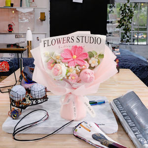 Bouquet de roses artificielles en laine tricotée à la main, motif floral Geshang, <span class=keywords><strong>crochet</strong></span>ées, rose, violet, bleu, pour la décoration de l'arche de la Saint-Valentin - Product Image 2