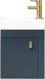 Mobile <span class=keywords><strong>Bagno</strong></span> Sospeso da 16 Pollici con Lavabo, Mobile Blu con Rubinetto in Rame Dorato, Combo Lavabo e Mobile in PVC per Bagni Piccoli - Product Image 2