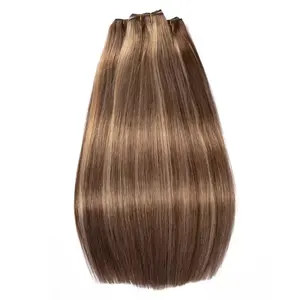 Silk Straight Brown with Honey Blonde Highlight Hair Bundles Human Hair Weave Sew in Hair Extensions