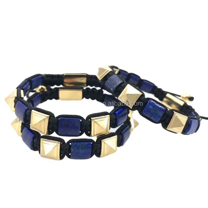 Pulseira de contas de pirâmide, elegante, com olho de tigre quadrado natural, para presente romântico