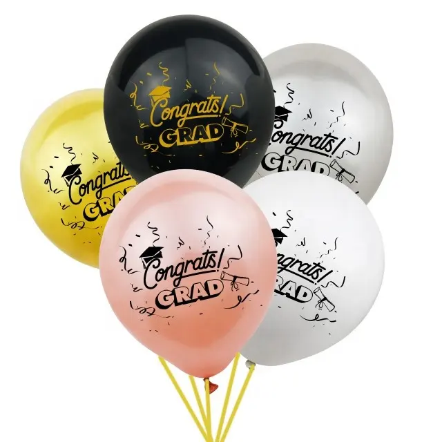 10/12 inches round congrats Grad printing pearl latex balloon customized design printed pink white metallic latex balloon