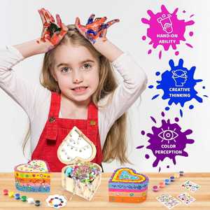 Peignez vos propres enfants en bois en forme de <span class=keywords><strong>coeur</strong></span> trésor diamants peinture boîte à bijoux Kit pour enfant en bas âge fille noël arts artisanat ensemble - Product Image 2