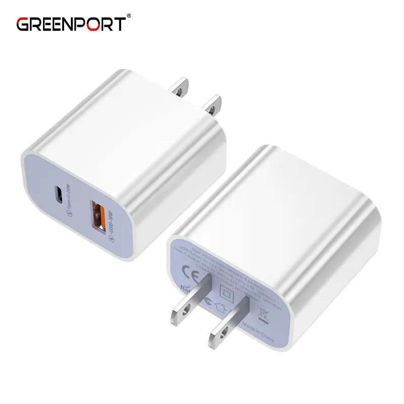 High Quality 18W fast charger pd 20w wall charger dual port USB A and USB C Power Adapter US/EU/UK type USB Charger plug