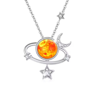 Großhandel 925 Sterling Silber Mond Stern Orange Edelstein Anhänger Halskette Modeschmuck