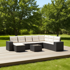 Ensemble de canapés de jardin en rotin noir, mobilier de patio extérieur, design moderne, résistant aux UV, grand canapé modulaire avec rangement et table basse - Product Image 2