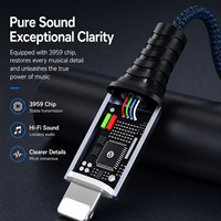 Câble audio Biaze iPhone L 3,5 mm HiFi AUX avec puce intégrée, tressé en nylon, 1,2 m pour autoradio, haut-parleur, casque et microphone